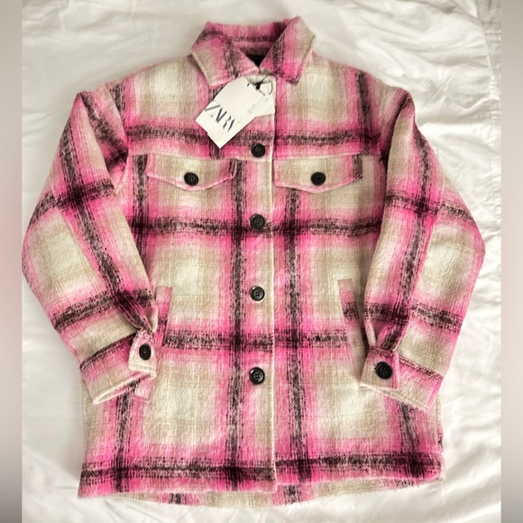 Zara pink plaid oversized shacket jacket size XS NWT - Picture 4 of 9